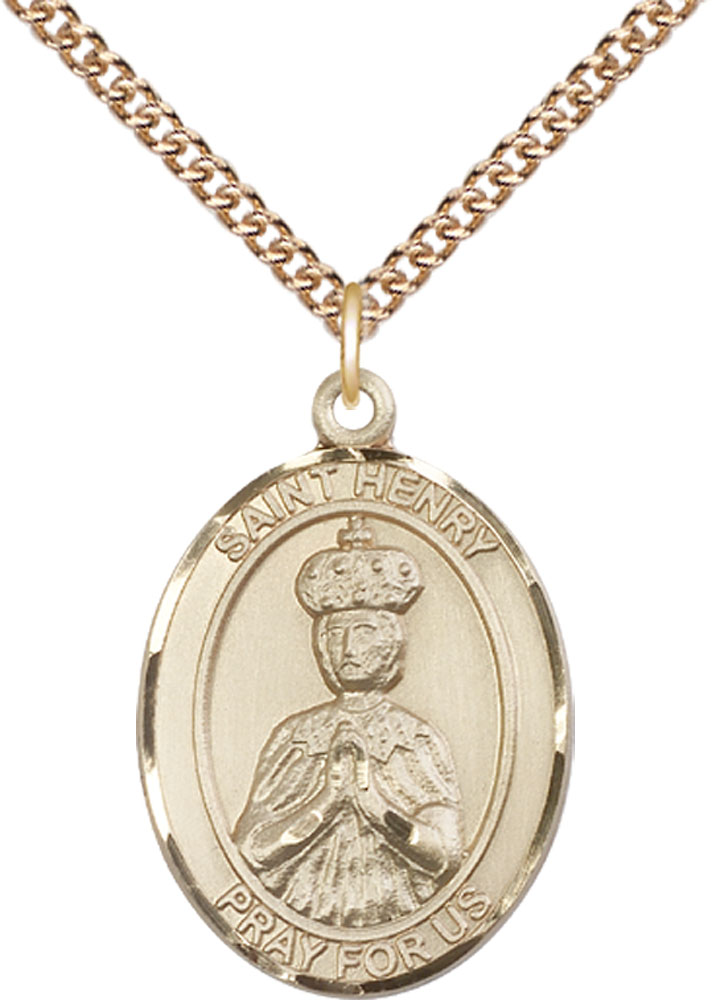 14kt Gold Filled Saint Henry II Pendant on a 24 inch Gold Filled Heavy Curb chain