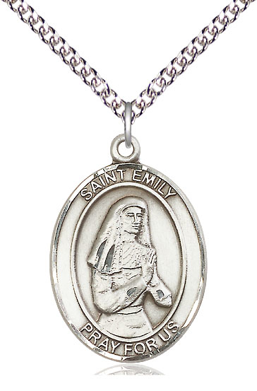 Sterling Silver Saint Emily de Vialar Pendant on a 24 inch Sterling Silver Heavy Curb chain