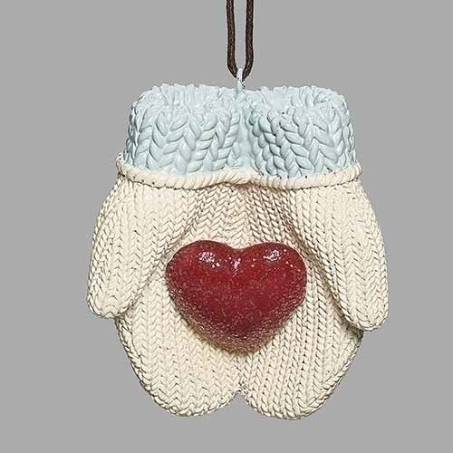 3.5&quot;H Christmas Mittens W/ - Heart Ornament - Christmas