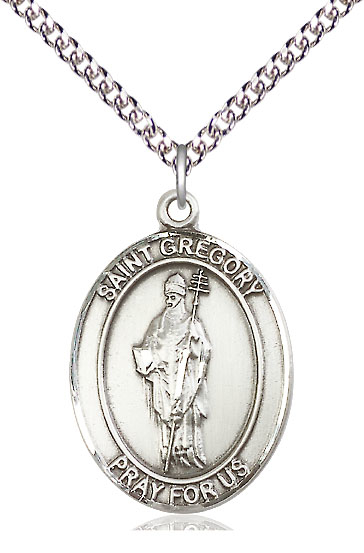 Sterling Silver Saint Gregory the Great Pendant on a 24 inch Sterling Silver Heavy Curb chain