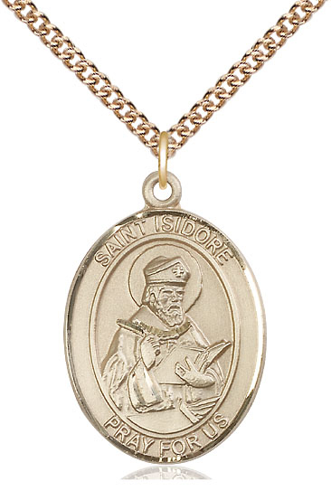 14kt Gold Filled Saint Isidore of Seville Pendant on a 24 inch Gold Filled Heavy Curb chain