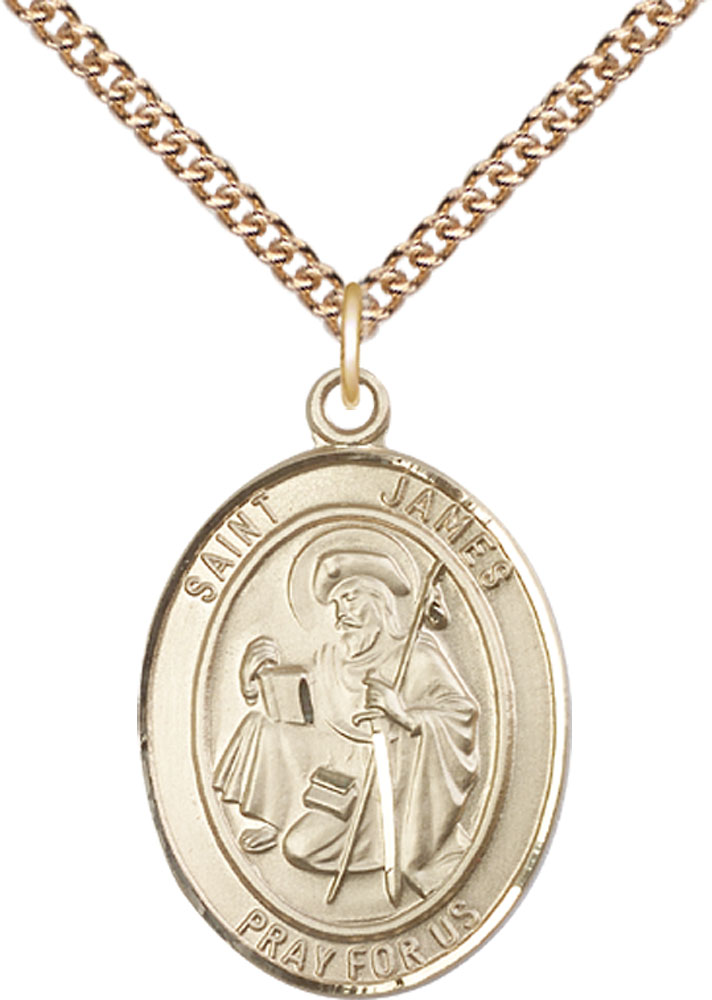 14kt Gold Filled Saint James the Greater Pendant on a 24 inch Gold Filled Heavy Curb chain