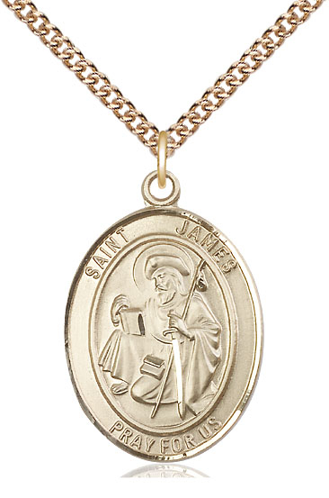 14kt Gold Filled Saint James the Greater Pendant on a 24 inch Gold Filled Heavy Curb chain