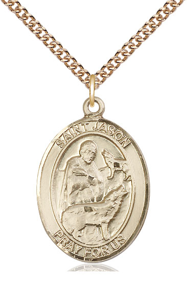 14kt Gold Filled Saint Jason Pendant on a 24 inch Gold Filled Heavy Curb chain