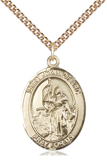 14kt Gold Filled Saint Joan of Arc Pendant on a 24 inch Gold Filled Heavy Curb chain