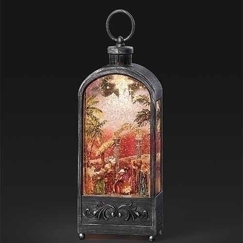 12"H Led Swirl Nativity Bronze - Lantern Printed Scene Pt/Cd - Christmas