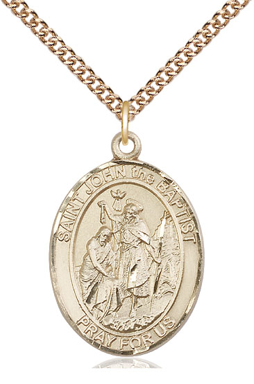 14kt Gold Filled Saint John the Baptist Pendant on a 24 inch Gold Filled Heavy Curb chain