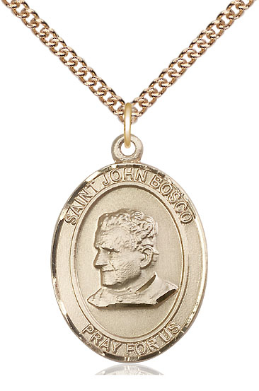 14kt Gold Filled Saint John Bosco Pendant on a 24 inch Gold Filled Heavy Curb chain