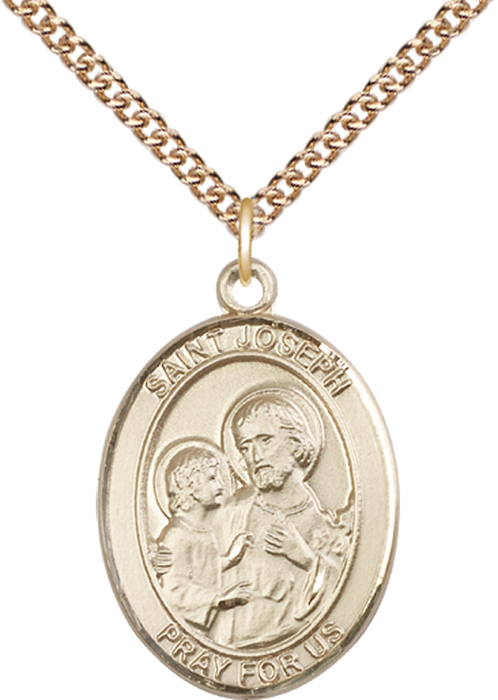 14kt Gold Filled Saint Joseph Pendant on a 24 inch Gold Filled Heavy Curb chain