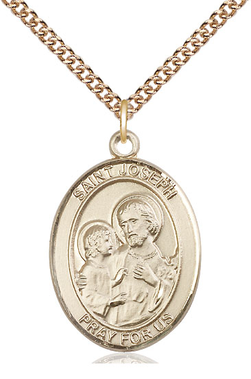14kt Gold Filled Saint Joseph Pendant on a 24 inch Gold Filled Heavy Curb chain