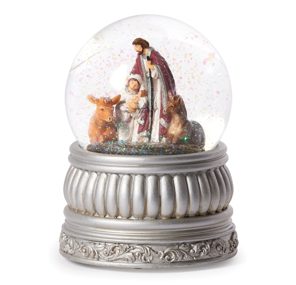 5.75&quot;H Mus Swirl Dome W/Holy - Family;Silver Base