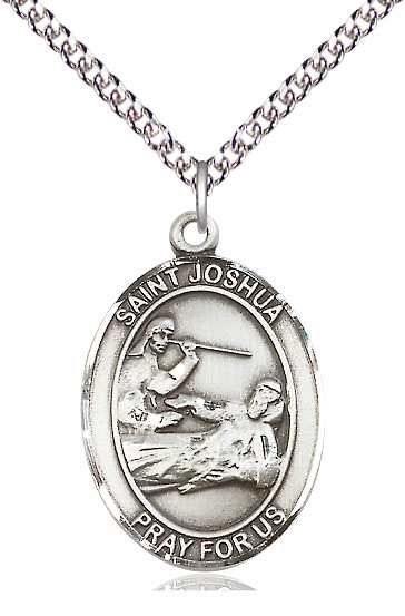 Sterling Silver Saint Joshua Pendant on a 24 inch Sterling Silver Heavy Curb chain