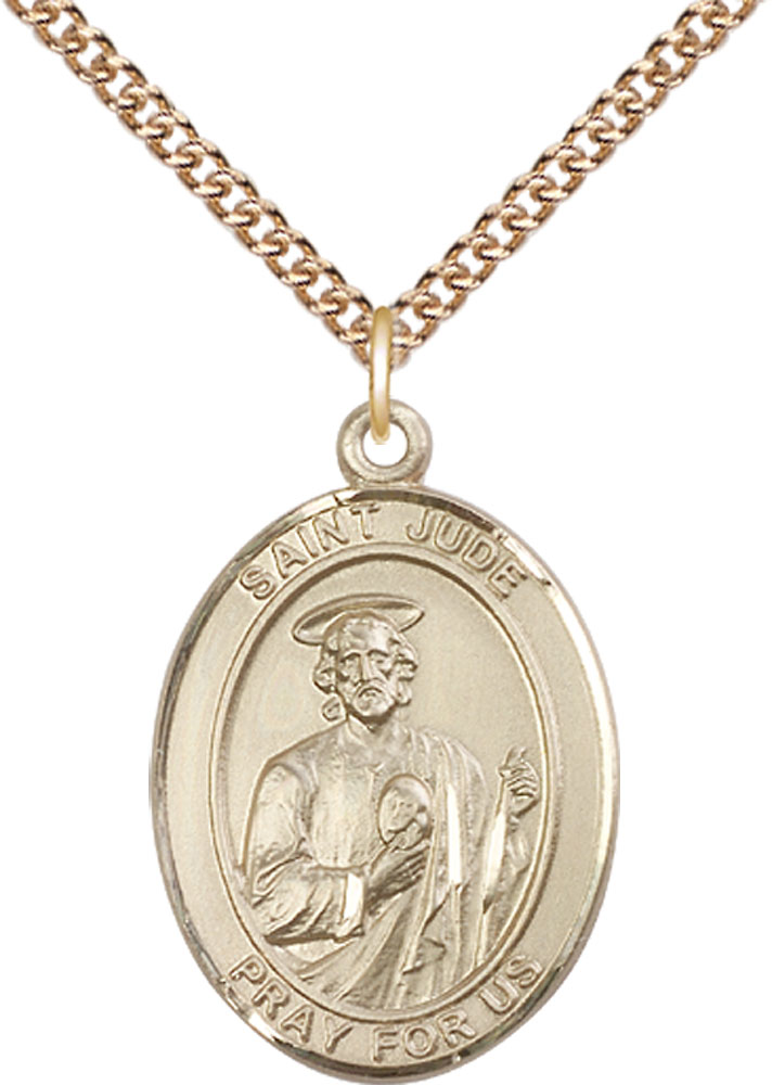 14kt Gold Filled Saint Jude Pendant on a 24 inch Gold Filled Heavy Curb chain
