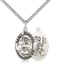 [3987SS/18S] Sterling Silver Saint Michael the Archangel Pendant on a 18 inch Light Rhodium Light Curb chain