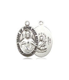 [3988SS-STN7] Sterling Silver Scapular w/ Ruby Stone Medal with a 3mm Ruby Swarovski stone