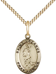[3990GF/18G] 14kt Gold Filled Saint Lazarus Pendant on a 18 inch Gold Plate Light Curb chain