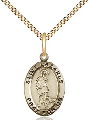 [3990GF/18G] 14kt Gold Filled Saint Lazarus Pendant on a 18 inch Gold Plate Light Curb chain