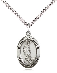 [3990SS/18S] Sterling Silver Saint Lazarus Pendant on a 18 inch Light Rhodium Light Curb chain