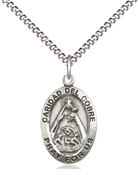 [3991SS/18S] Sterling Silver Caridad del Cobre Pendant on a 18 inch Light Rhodium Light Curb chain