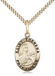 [3992GF/18G] 14kt Gold Filled Saint Theresa Pendant on a 18 inch Gold Plate Light Curb chain