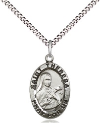 [3992SS/18S] Sterling Silver Saint Theresa Pendant on a 18 inch Light Rhodium Light Curb chain