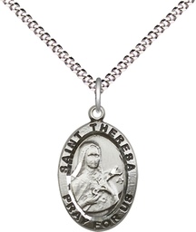 [3992SS/18S] Sterling Silver Saint Theresa Pendant on a 18 inch Light Rhodium Light Curb chain