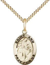 [3993GF/18G] 14kt Gold Filled Saint Ann Pendant on a 18 inch Gold Plate Light Curb chain