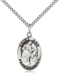 [3993SS/18S] Sterling Silver Saint Ann Pendant on a 18 inch Light Rhodium Light Curb chain