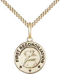 [4008GF/18G] 14kt Gold Filled First Reconciliation / Penance Pendant on a 18 inch Gold Plate Light Curb chain