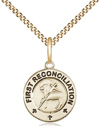 [4008GF/18G] 14kt Gold Filled First Reconciliation / Penance Pendant on a 18 inch Gold Plate Light Curb chain