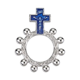 [HI-955BL] Blue Epoxied Crucifix Rosary Ring