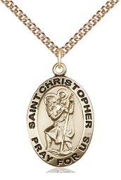 [4020GF/24GF] 14kt Gold Filled Saint Christopher Pendant on a 24 inch Gold Filled Heavy Curb chain