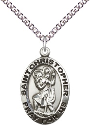 [4020SS/24SS] Sterling Silver Saint Christopher Pendant on a 24 inch Sterling Silver Heavy Curb chain