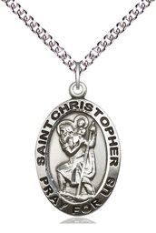 [4020SS/24SS] Sterling Silver Saint Christopher Pendant on a 24 inch Sterling Silver Heavy Curb chain