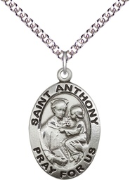 [4021SS/24SS] Sterling Silver Saint Anthony of Padua Pendant on a 24 inch Sterling Silver Heavy Curb chain