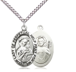 [4022SS/24SS] Sterling Silver Our Lady of Perpetual Help Pendant on a 24 inch Sterling Silver Heavy Curb chain