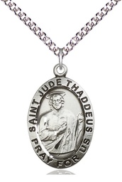 [4023SS/24SS] Sterling Silver Saint Jude Pendant on a 24 inch Sterling Silver Heavy Curb chain