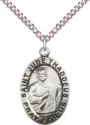[4023SS/24SS] Sterling Silver Saint Jude Pendant on a 24 inch Sterling Silver Heavy Curb chain