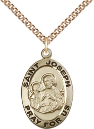 [4024GF/24GF] 14kt Gold Filled Saint Joseph Pendant on a 24 inch Gold Filled Heavy Curb chain