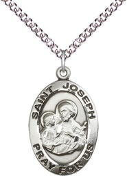 [4024SS/24SS] Sterling Silver Saint Joseph Pendant on a 24 inch Sterling Silver Heavy Curb chain