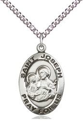 [4024SS/24SS] Sterling Silver Saint Joseph Pendant on a 24 inch Sterling Silver Heavy Curb chain