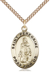 [4026GF/24GF] 14kt Gold Filled Saint Peregrine Pendant on a 24 inch Gold Filled Heavy Curb chain