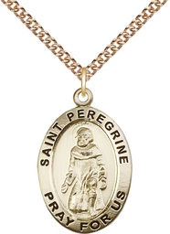 [4026GF/24GF] 14kt Gold Filled Saint Peregrine Pendant on a 24 inch Gold Filled Heavy Curb chain