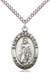 [4026SS/24SS] Sterling Silver Saint Peregrine Pendant on a 24 inch Sterling Silver Heavy Curb chain