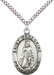 [4026SS/24SS] Sterling Silver Saint Peregrine Pendant on a 24 inch Sterling Silver Heavy Curb chain