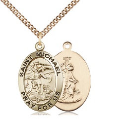 [4027GF/24GF] 14kt Gold Filled Saint Michael the Archangel Pendant on a 24 inch Gold Filled Heavy Curb chain