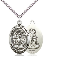 [4027SS/24SS] Sterling Silver Saint Michael the Archangel Pendant on a 24 inch Sterling Silver Heavy Curb chain