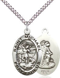 [4027SS/24SS] Sterling Silver Saint Michael the Archangel Pendant on a 24 inch Sterling Silver Heavy Curb chain