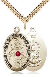 [4028GF-STN7/24G] 14kt Gold Filled Scapular w/ Ruby Stone Pendant with a 3mm Ruby Swarovski stone on a 24 inch Gold Plate Heavy Curb chain