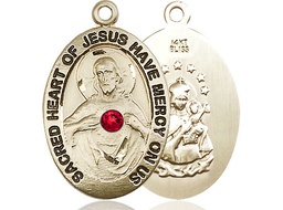 [4028KT-STN7] 14kt Gold Scapular w/ Ruby Stone Medal with a 3mm Ruby Swarovski stone